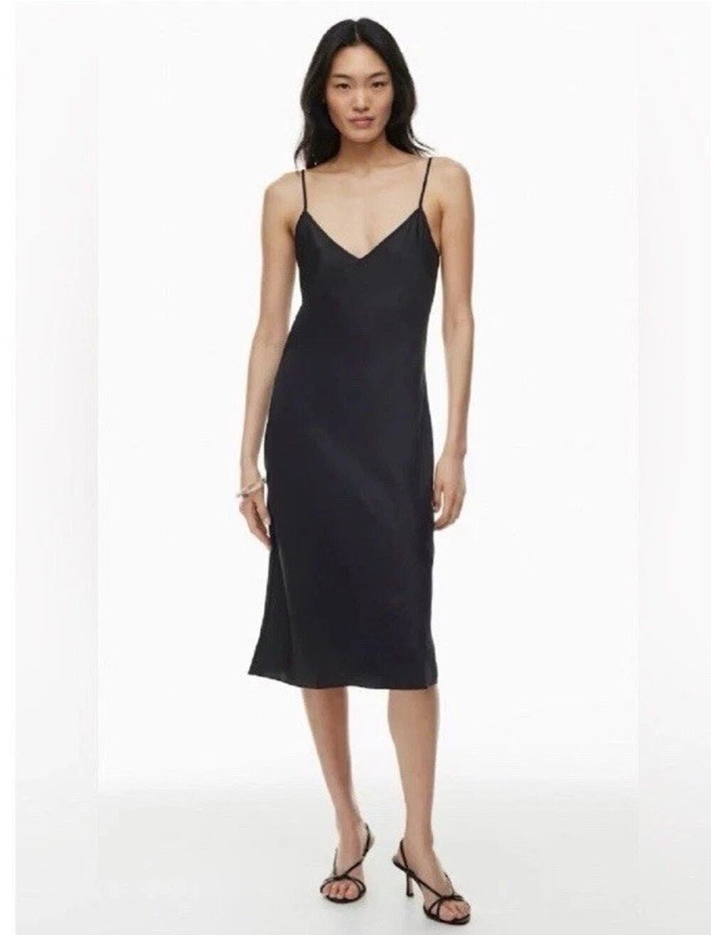 Aritzia Wilfred Only Black Midi Satin Slip Dress Size Small 90s Minimalist Sleek
